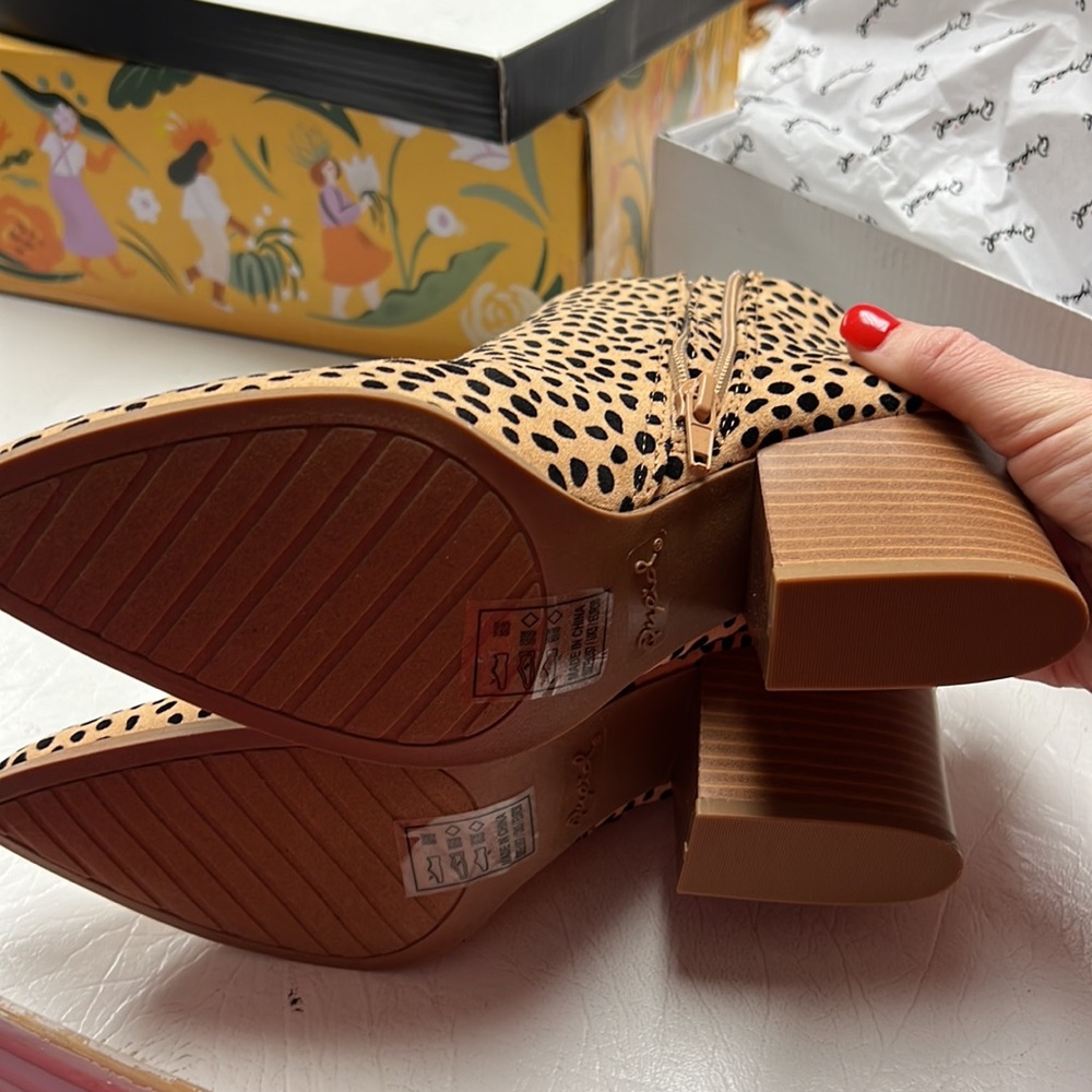 Tan/Black Leopard Suede Booties - Picture 2 of 6